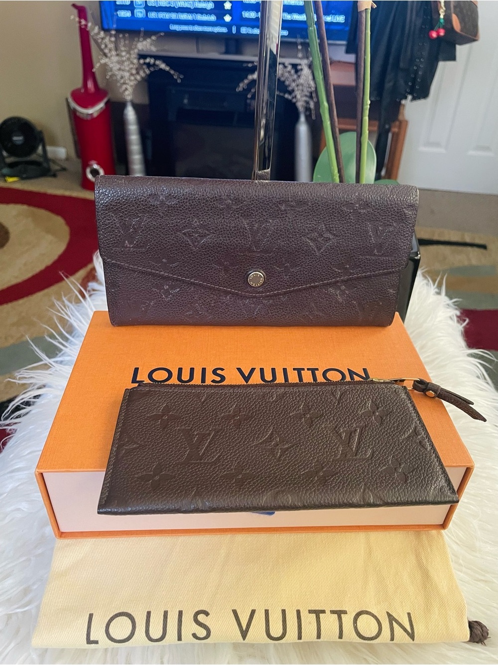 Louis Vuitton Dark Brown Monogram Leather Long Wallet & Zip Pouch